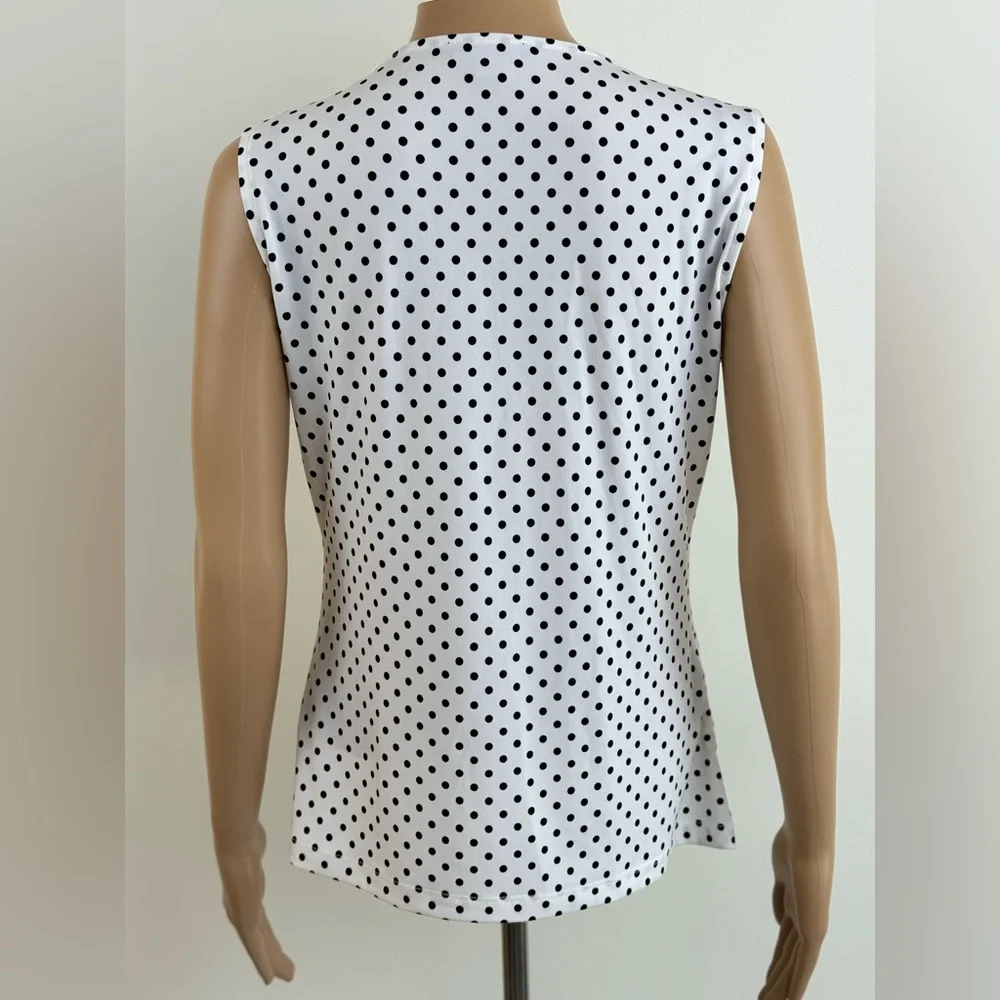 Tommy Hilfiger Women's White/Black Polka Dot Sleeveless Blouse, Size Medium - Picture 3 of 9